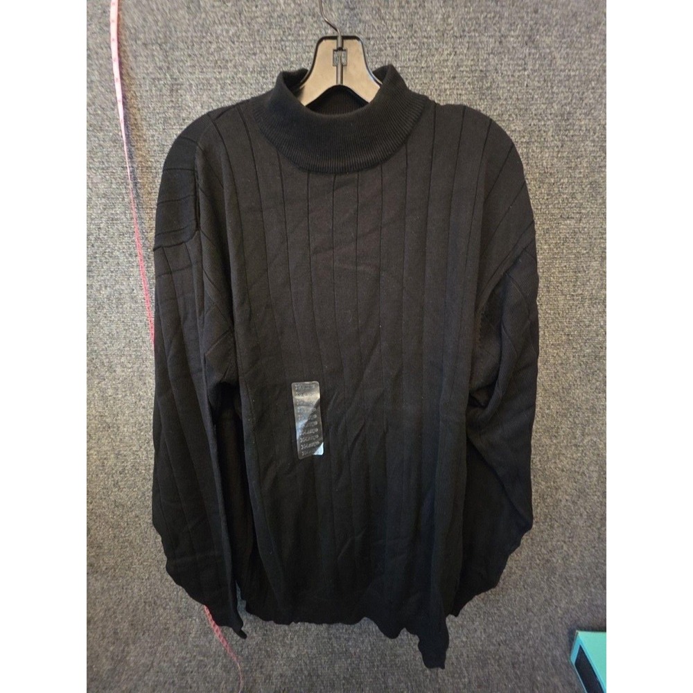 J. Ferrar Sweater Mens XL Black Acrylic Cotton Mock Neck Ribbed Knit Pullover